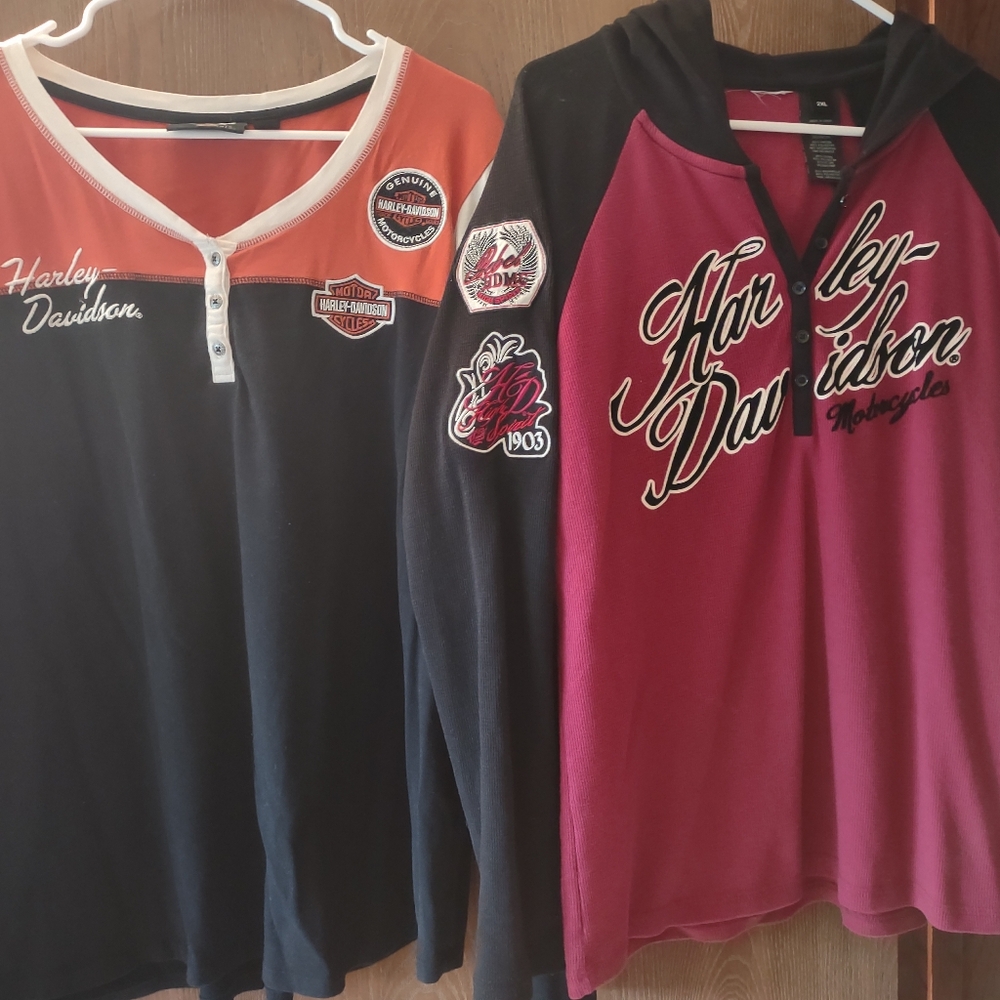 (2) Harley-Davidson Long Sleeve Embroidered Shirts Size 2XL